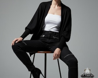 LADA cocoon cardigan cozy shrug vest | comfy oversized Urban Zen minimalist neo noir cardigan