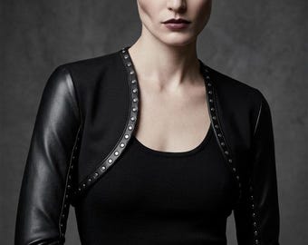 VIGIL jersey leather bolero jacket with studs