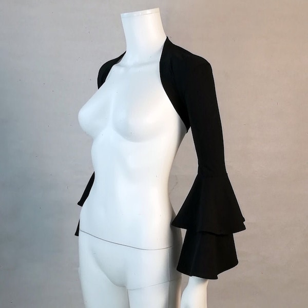 Fitted jersey bolero shrug with frills | flamenco style, dancer, wedding, neo noir made to fit fashion blazer