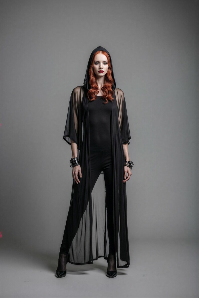 Neo Noir X-ray Hooded Duster | Gothic Kimono Sleeves Longline Shrug ...
