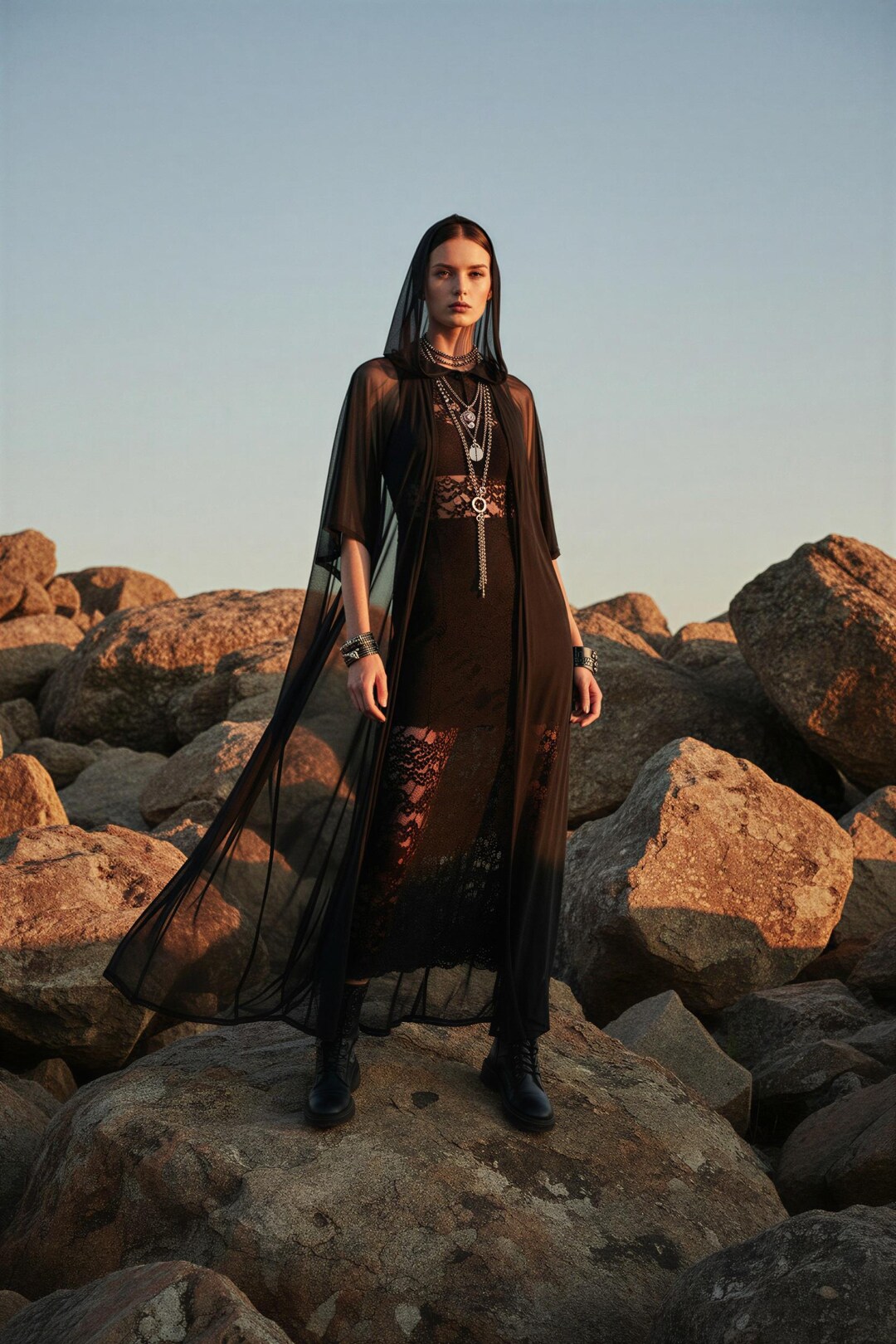 Neo Noir X-ray Hooded Duster | Gothic Kimono Sleeves Longline Shrug ...