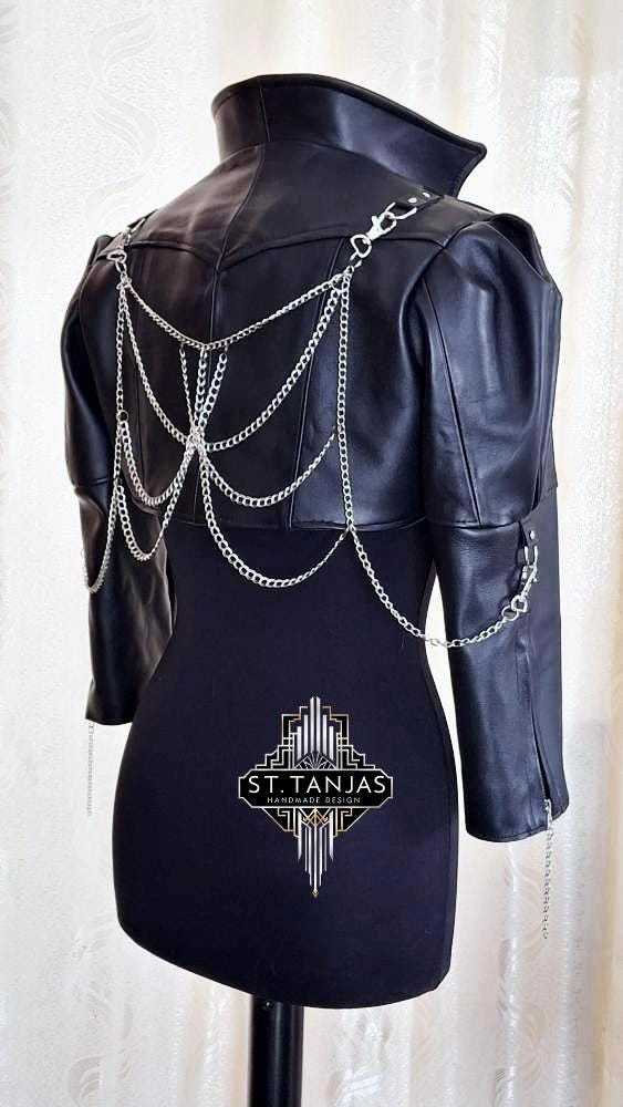 BLACK MOON Leather Bolero Jacket With Chains : Vegan Leather