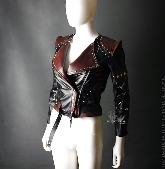Unique Leather Biker Jacket | Studded Cropped Jacket With