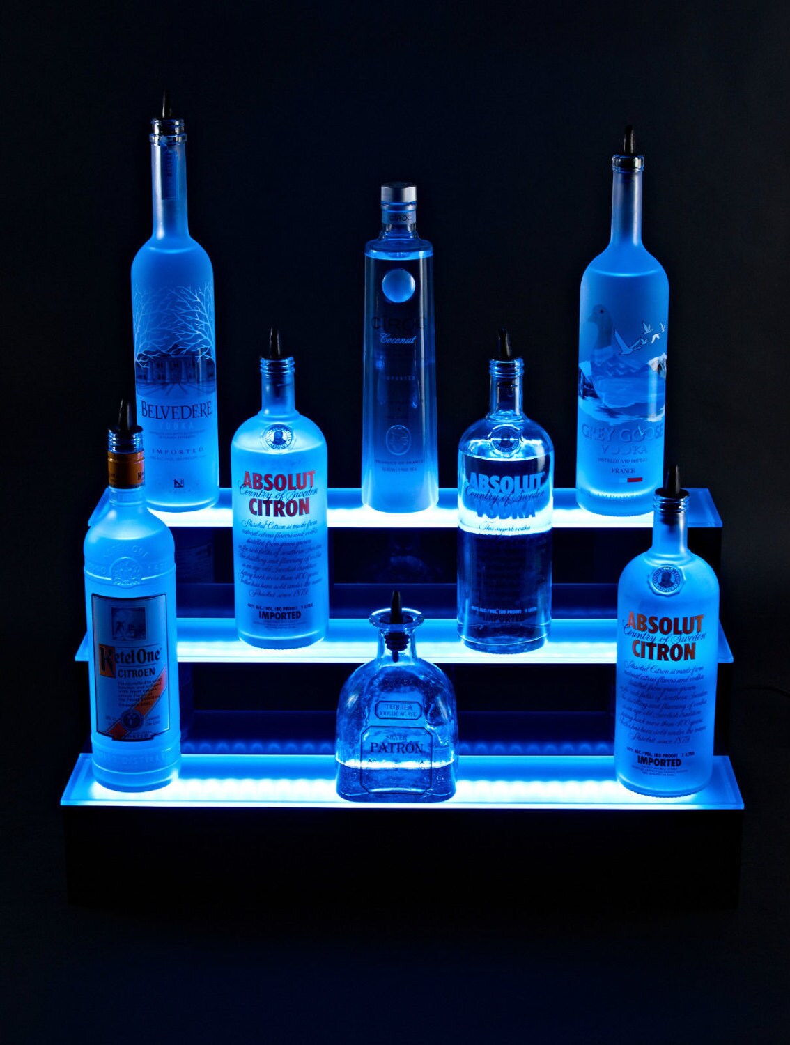 36 Inch 3 Step LED Lighted Liquor Bottle Display,3 Tier Bottle Shelves
