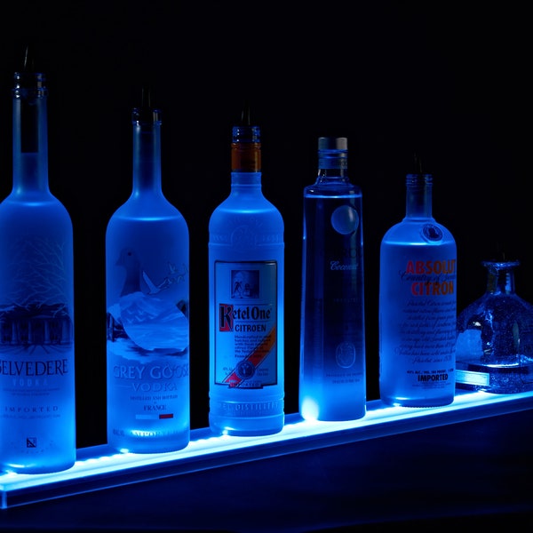 Color Changing Wall Mounted LED Bottle Display Shelf - 24" Long x 4.5" Wide x .75" thick. Wireless Remote incl
