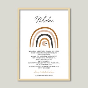 Patenbrief - Rainbow Boho - Geschenk Taufe, Namensbild, Patenkind, Geburtsbild, Poster Taufe, personalisierbares Poster mit Regenbogen