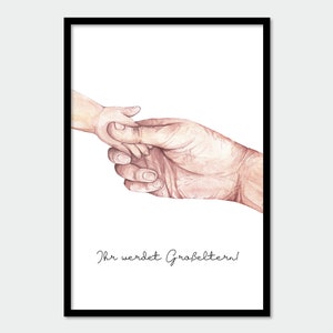 Poster Schwangerschaftsverkündung  - Hand in Hand - Schwangerschaft verkünden - Geschenk werdende Großeltern - personalisierbar