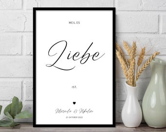 Bild zur Hochzeit *Liebe* - Geschenk Hochzeit - Poster Brautpaar - Poster Hochzeit - Personalisierbar