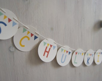 Garland SCHOOLCHILD + Name Circus - Name Garland - Schoolchild Garland - Gift for School Enrollment, Garland with Name, School Enrollment Decoration, Schoolchild