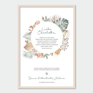 Patenbrief - Boho Jungle - Geschenk Taufe, Namensbild, Kinderposter, Geburtsbild, Namensbild, personalisierbar