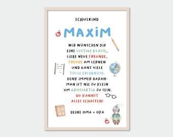 Poster Schulkind - Poster zur Einschulung - Geschenk Schulstart, Namensbild, Kinderposter, Geschenk Einschulung, personalisierbar