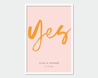 Bild zur Hochzeit *Yes* - Geschenk Hochzeit - Poster Brautpaar - Poster Hochzeit - Personalisierbar