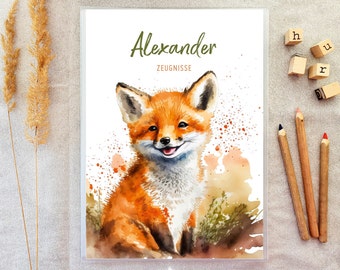 Certificate folder fox - school folder - school enrollment - slide-in folder - school start - personalized - school enrollment gift - folder with name