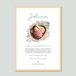 Patenbrief - Boho Flora - Geschenk Taufe, Namensbild Foto, Poster, Geburtsbild, Taufposter, Taufe Geschenk, Taufbild, personalisierbar