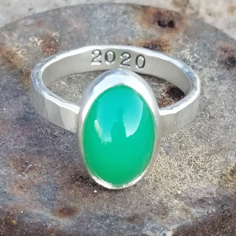 size 8.25 Marlborough Chrysoprase JHF Handmade Sterling Silver Ring