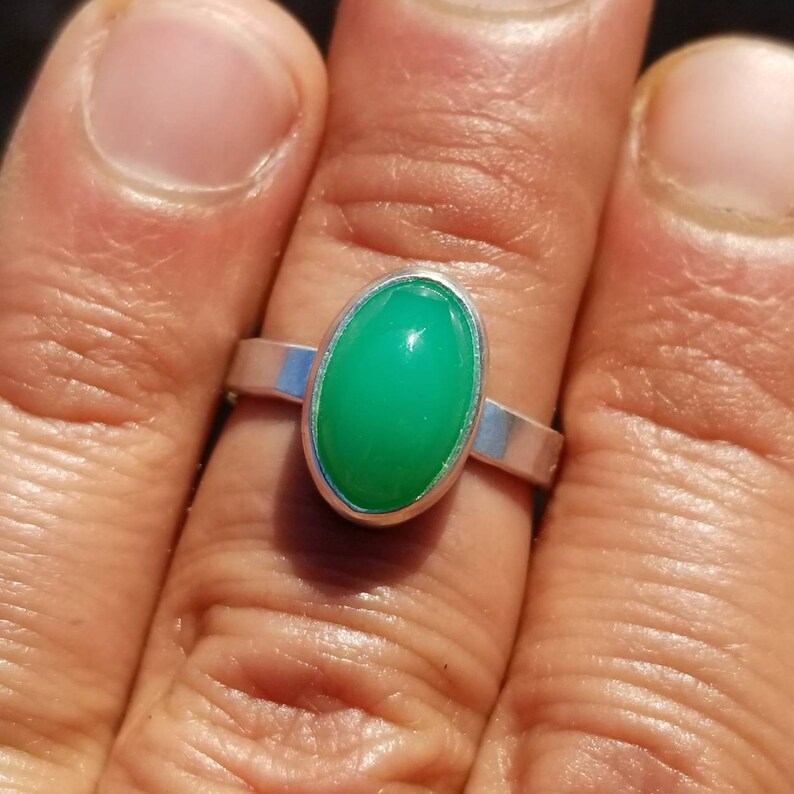 size 8.25 Marlborough Chrysoprase JHF Handmade Sterling Silver Ring