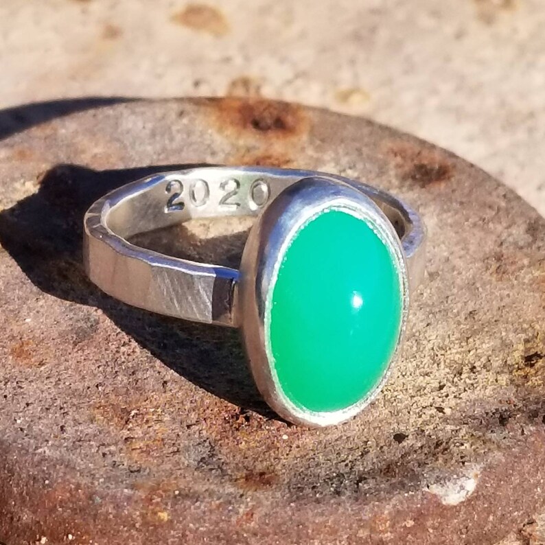 size 8.25 Marlborough Chrysoprase JHF Handmade Sterling Silver Ring