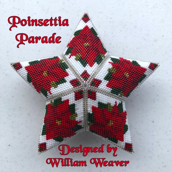 Poinsettia, étoile Peyote 3D, carré déformé, point Peyote, motif étoile Peyote, motif de perles