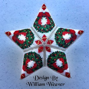 Estrella de corona navideña, Estrella de peyote 3D, Cuadrado deformado, Puntada de peyote, Patrón de estrella de peyote, Patrón de cuentas