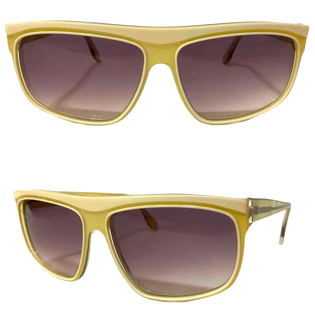 1980’s Yellow & White Angular Oversized Sunglasses, Deadstock Vintage 1980 main image 4