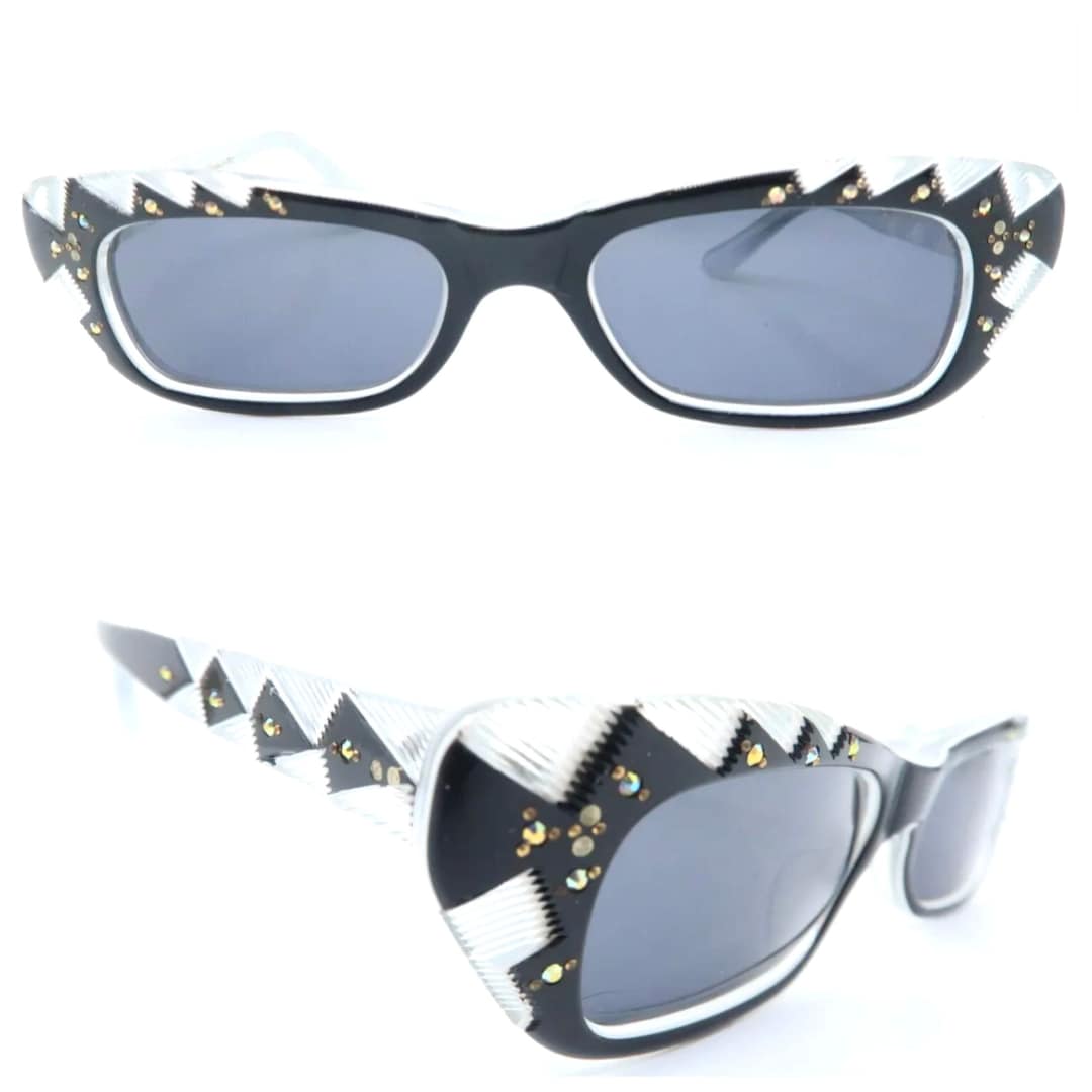Vintage 1950s Traviata Sunglasses, Black & Clear, Made in  display picture 2
