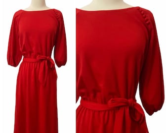 Vintage 1980’s Disco Style Red  Dress, Medium, Vintage Red Knit Disco Dress, Med