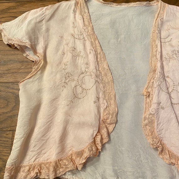 Vintage 1940’s Bed Jacket, Silk, XS, Pink/Peach