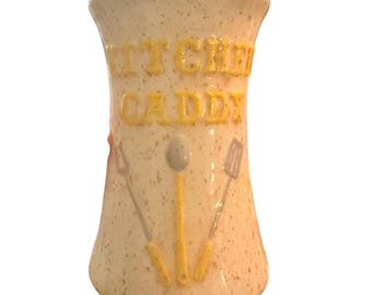 80s Vintage Studio Pottery Kitchen Caddy Crock Signed D.W.M. 3/1981, 6.35” Tall