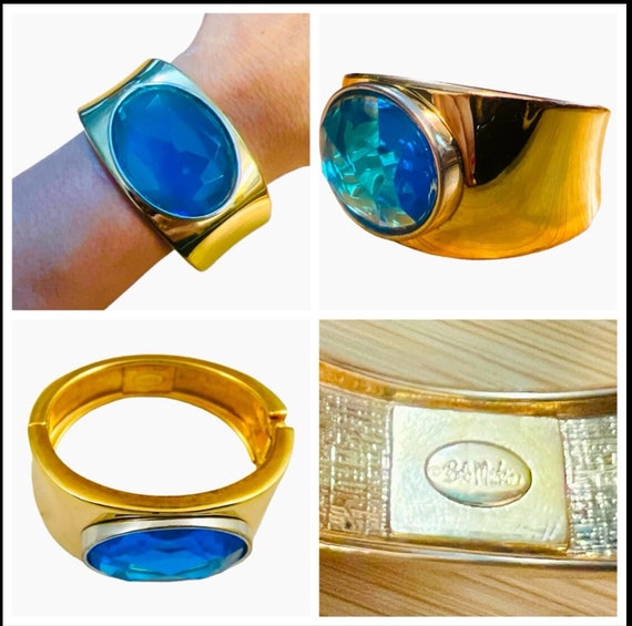 1980’s Wild BOB MACKIE Wide Gold and Blue Hinged … - image 1