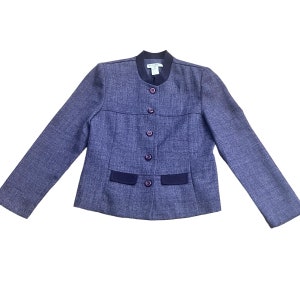 Vintage Structured Purple Blazer with Button Down Front, Purple, Medium, 10P