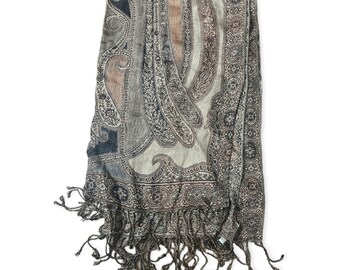 1990er Vintage XL Schal oder Wrap, Boho, Vintage Strickmode in Erdtönen Neutrale Farben