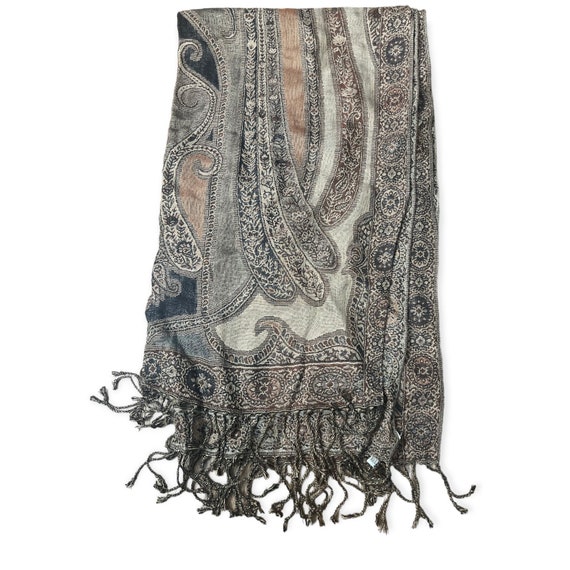 Gorgeous Vintage XL Scarf/Wrap, Boho, Earthtones - image 1