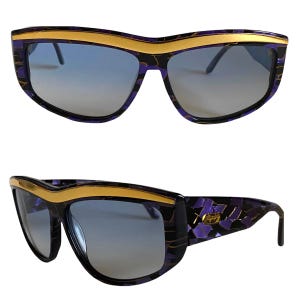 1980’s ZAGATO Italian Purple & Gold , Thick Frames Bold Statement Sunglasses, Made in Italy