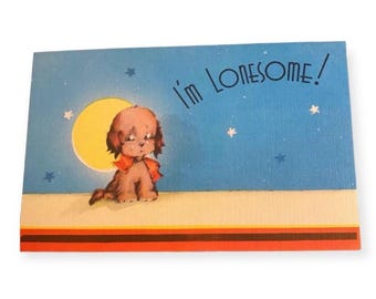 1940’s Unused Linen Postcard, “I’m Lonesome”, Vintage Love Missing You Postcard, Vintage Love Postcard