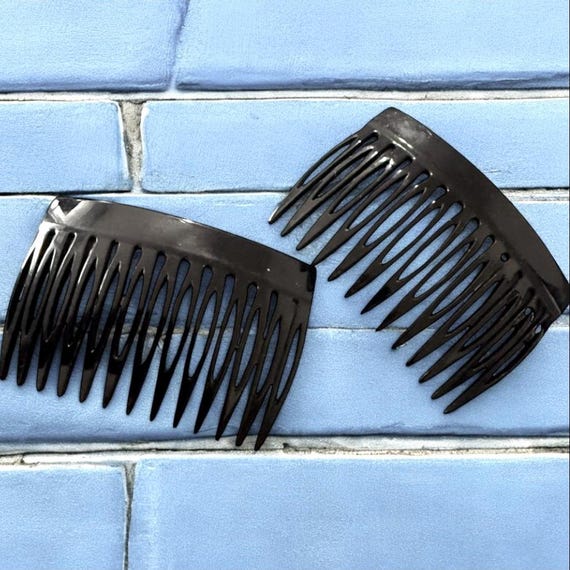 Antique Vintage Lot of Three (3) Celluloid Hair Combs Solid Black 1930 main image 2