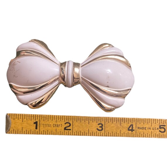 Vintage White & Gold French Bow Barrette, XL/4” L… - image 3