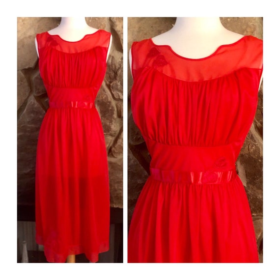 Vintage Red Nightgown, Slip Dress. Small/Med