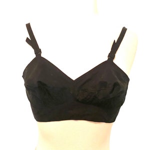 1950’s Deadstock Black Bullet Bra, Made in France, Cotton, 32-34 B/C, Vintage French Lingerie
