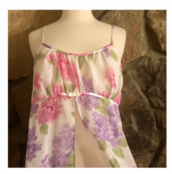 Vintage Open Front Sheer Floral Chemise, Small/Me… - image 3