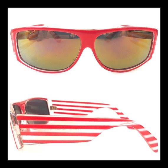 Vintage Cool-Ray Striped Sunglasses, Vintage Red … - image 1