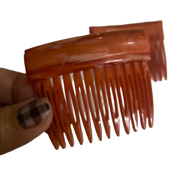 Carita Paris 1980’s Burnt Orange Hair Combs, Pair - image 4