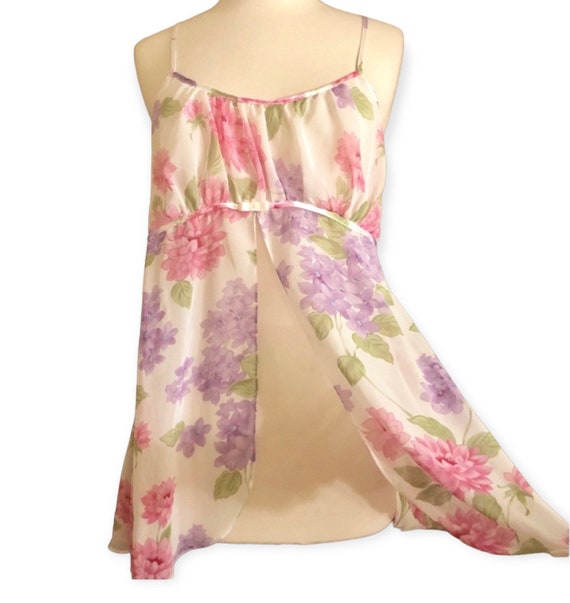 Vintage Open Front Sheer Floral Chemise, Small/Me… - image 1