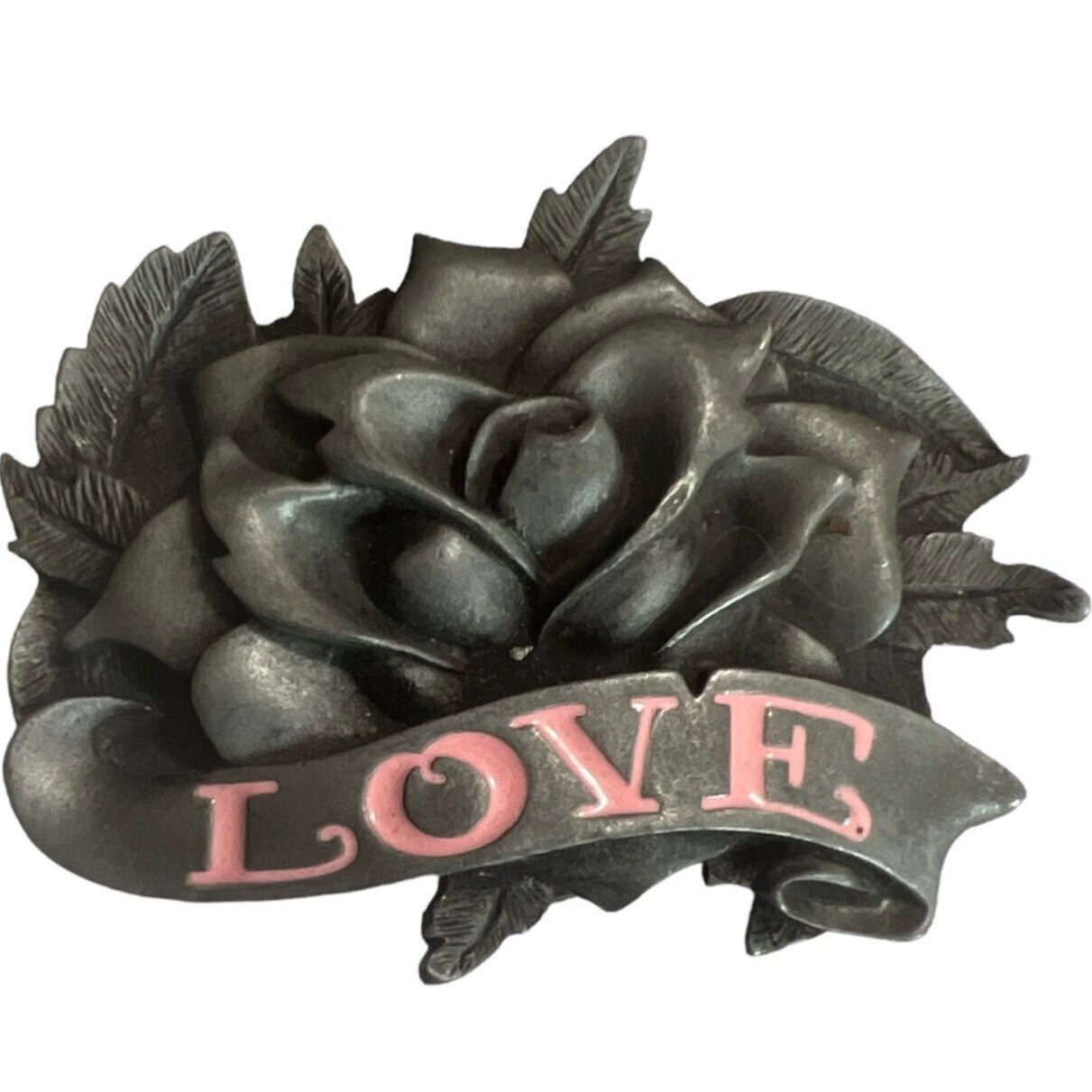 Y2K Large Love & Roses Belt Buckle by Heavy Metal Buckles 