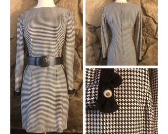 Vintage Houndstooth Wiggle Pencil Dress, XS, S by Misty Lane