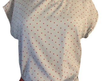 1980’s Blue & Red Polka Dot Blouse, Medium, Short Sleeved , Summer Polka Dot Top