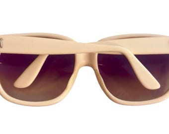 Emmanuelle Khanh Paris Cream Colored Thick Framed Sunglasses  display picture 1