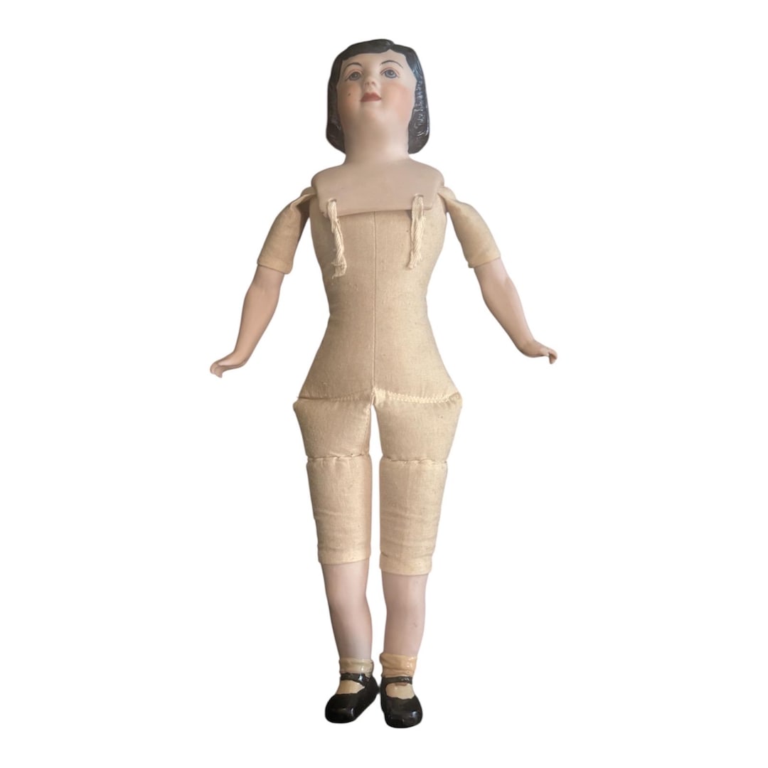Vintage 1970's Porcelain Bisque China Doll Head & Body, OOAK