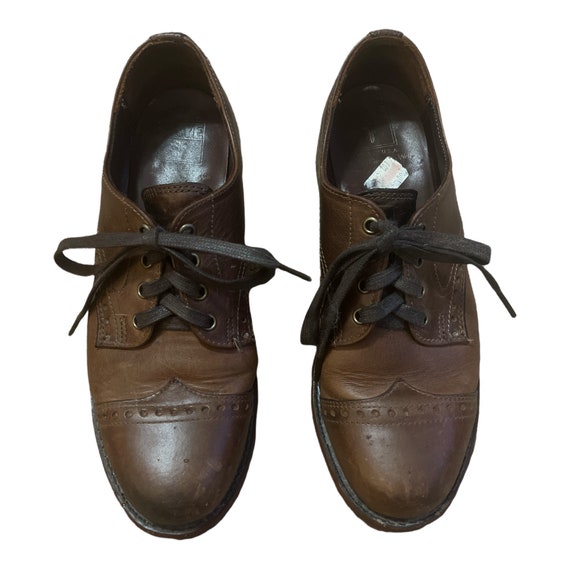 Y2K Vintage Frye Brown Leather Chunky Heeled Oxfords, Size  display picture 3