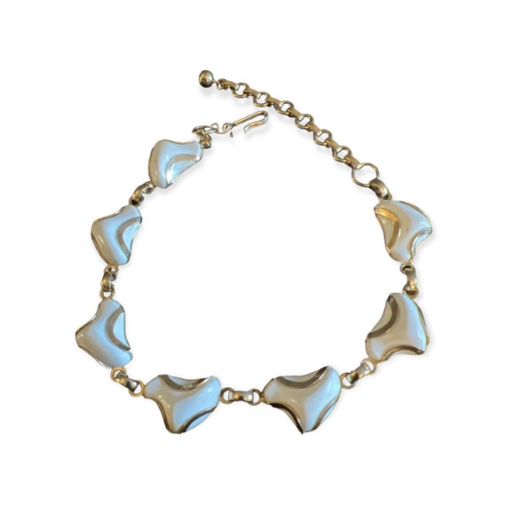 Vintage 1980’s White and Goldtone Choker Necklace… - image 1