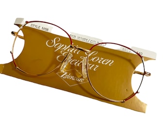 Lunettes de vue Sophia Lauren vintage des années 1980, or/rouge/blanc, cadavres d'animaux